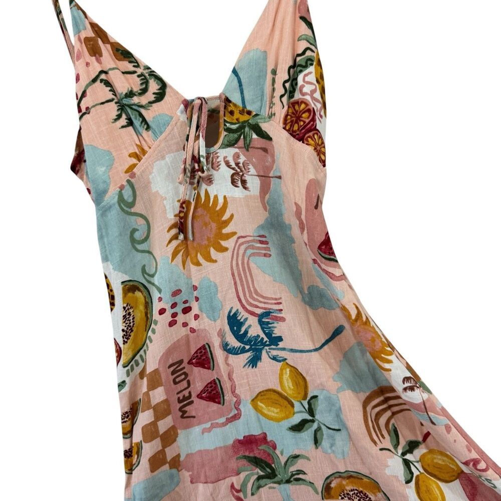 Anthropologie Paper Heart Large Fryit Fruit Maxi Dress Linen Blend Womens READ - Picture 9 of 14